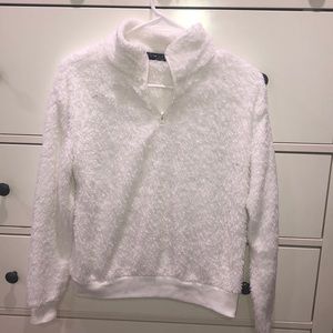 white fluffy sweater